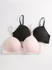 2pcs Solid T Shirt Bras Comfy Push Up Bra Women's Lingerie