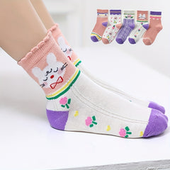 5pairs Girls Bunny Flower Pattern Lace Socks