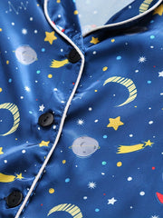 Boys Rocket Moon Star Pajamas Set Short Sleeves Tops & Bottoms