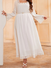 Solid Ribbed Lace Trim Maxi Dress
