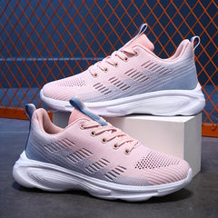 Thick Sole Shock Absorption Woven Shoes Mesh Non Slip Running Shoes