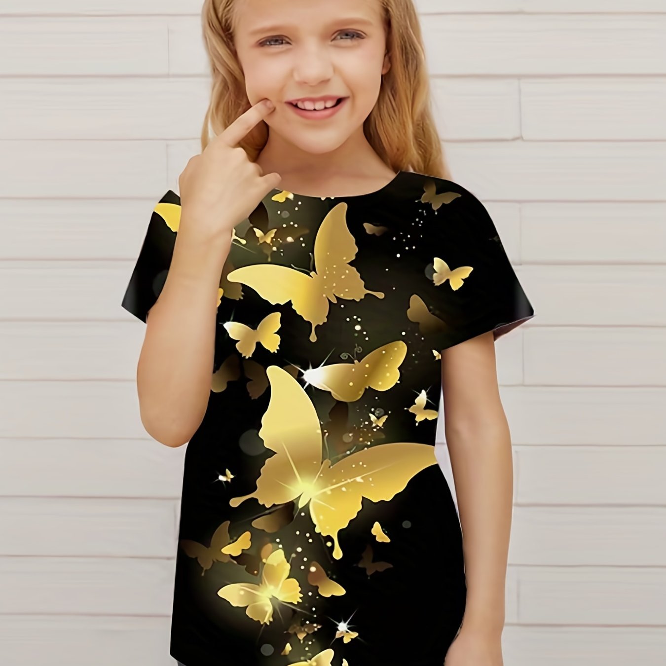 Golden Butterfly Graphic T shirt Girls 3D Digital Print Short Sleeve Tee Summer
