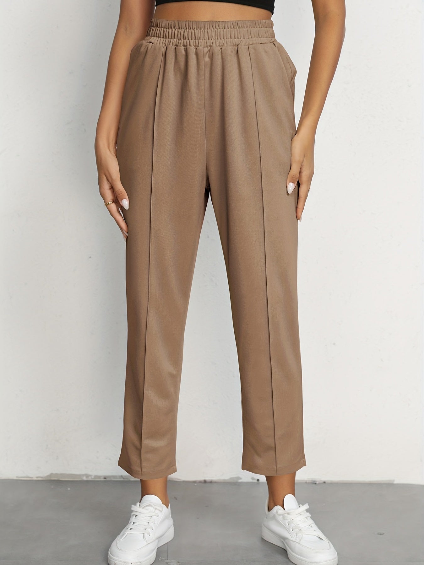 Elastic Waist Solid Casual Pants for Women