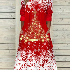 Christmas Tree Print Three Quarter Sleeve Dress