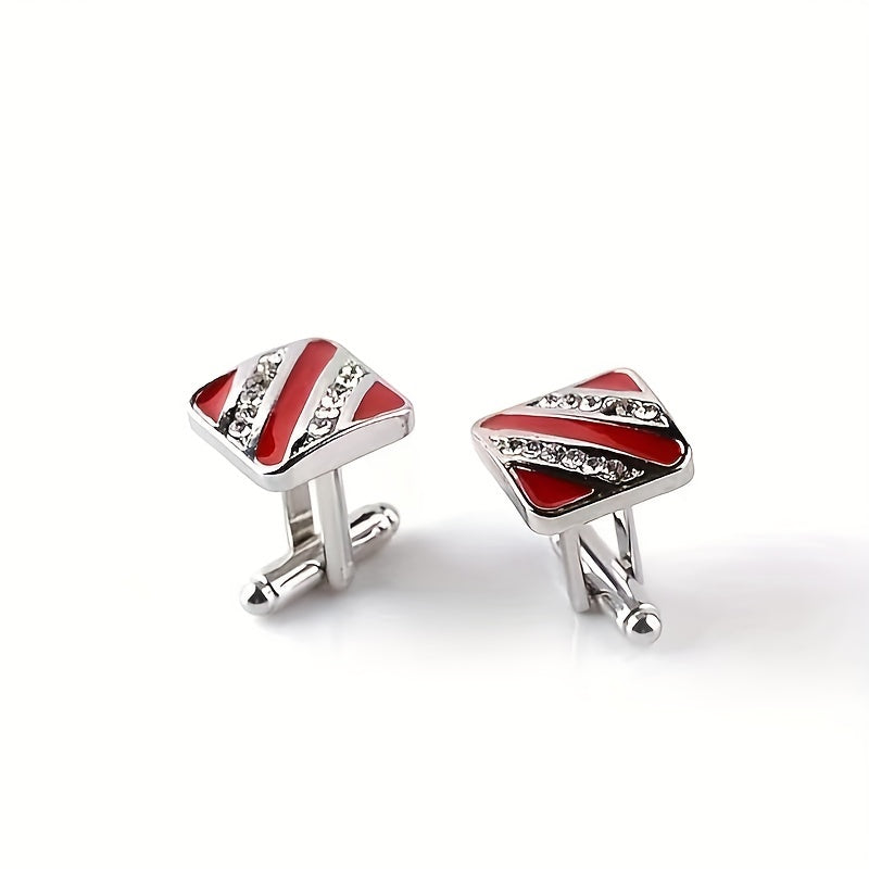 Striped Inlaid Faux Diamond Shirt Cufflinks For Men