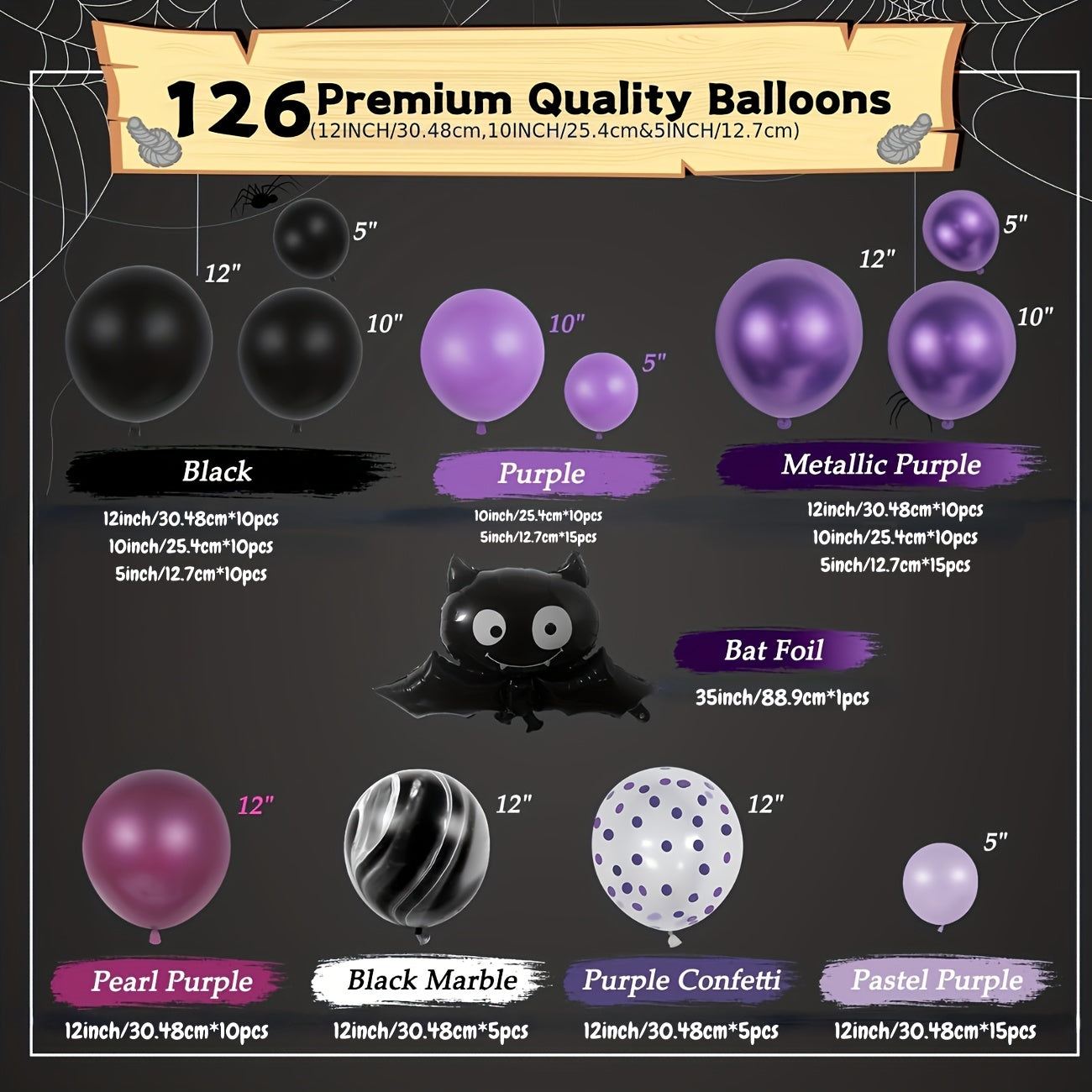 126pcs Halloween Balloon Arch Kit with Bat Balloons