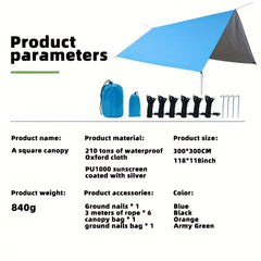 Square Silver Coated Canopy Outdoor Camping Tent Awning Tarp