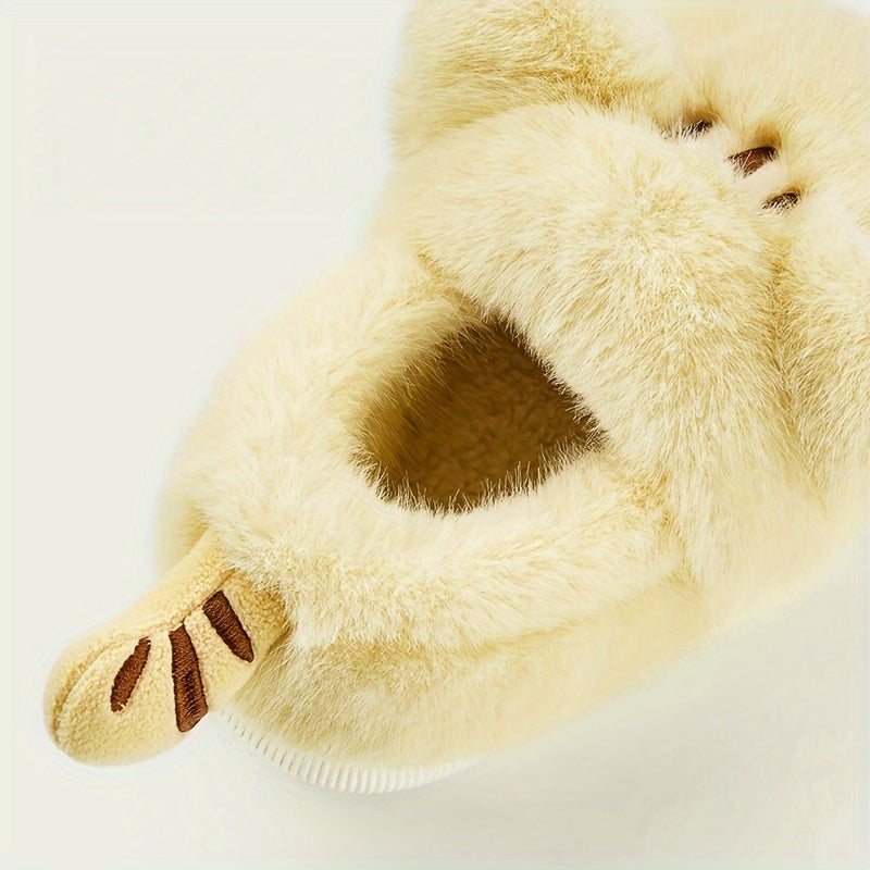 Girls' Cartoon Kitten Furry House Shoes, Non Slip Soft Bottom Walking Shoes