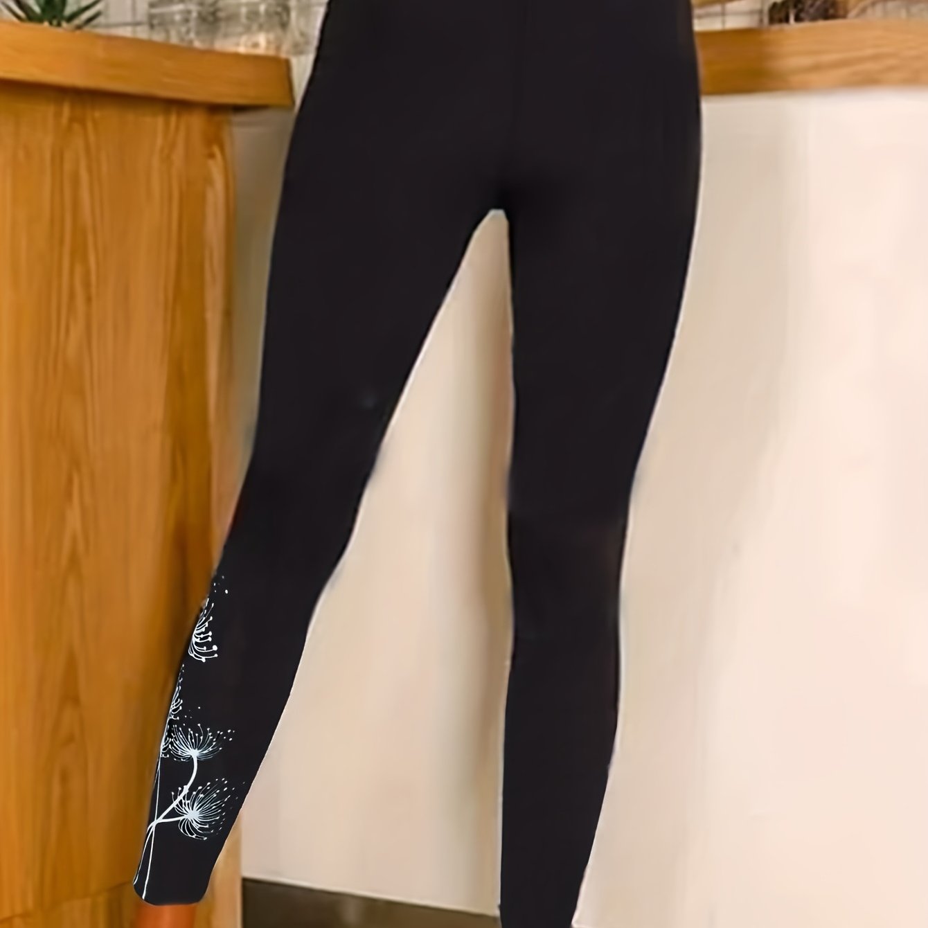 Sports Leggings Women's Plus Dandelion Print High Rise Medium Stretch