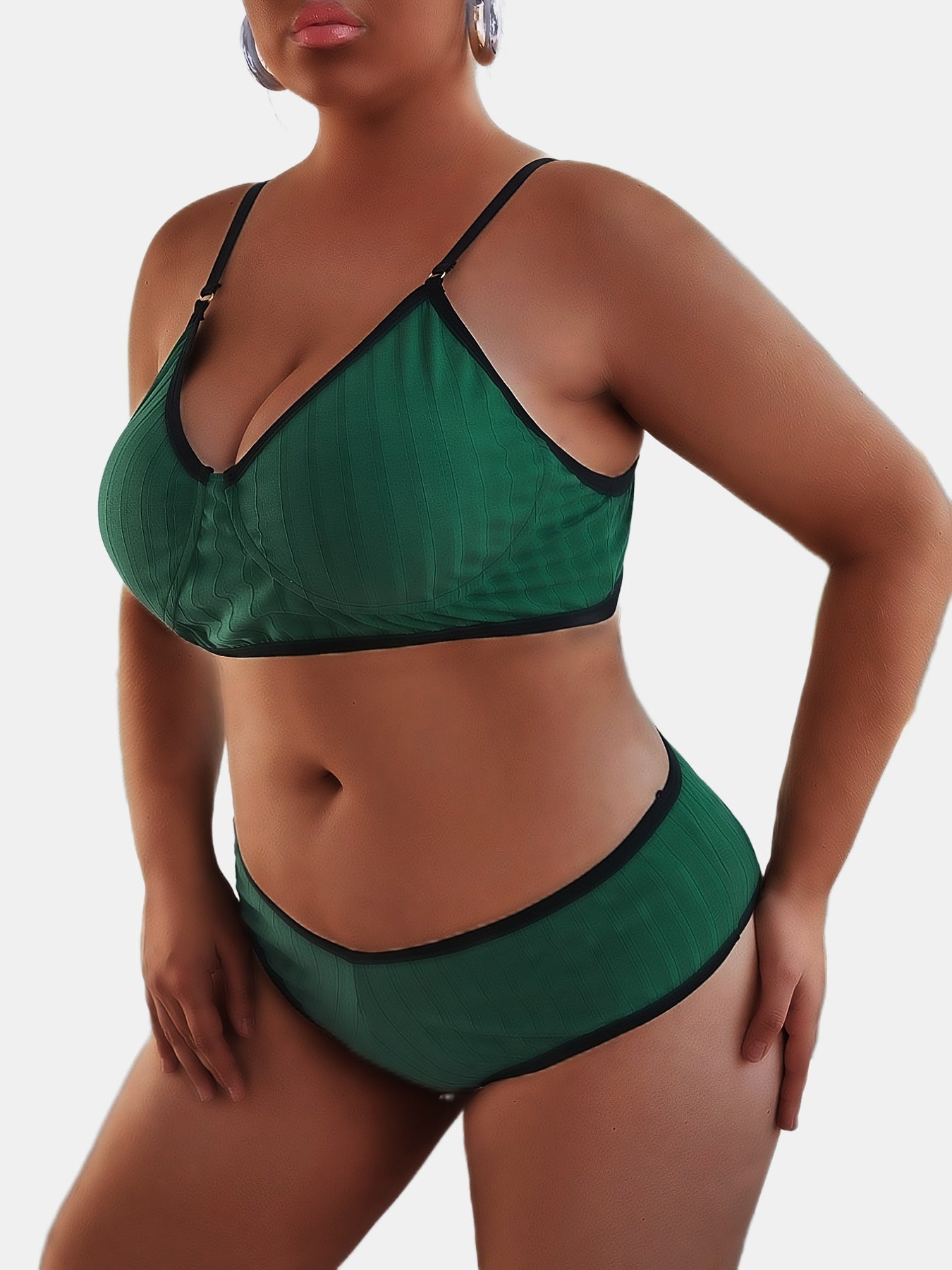 Solid Ribbed Bra & Panty Lingerie Set