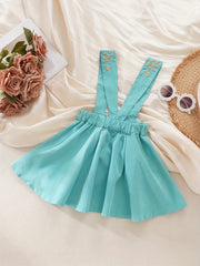 Girls Embroidered Straps Overalls Skirt Elastic Waist