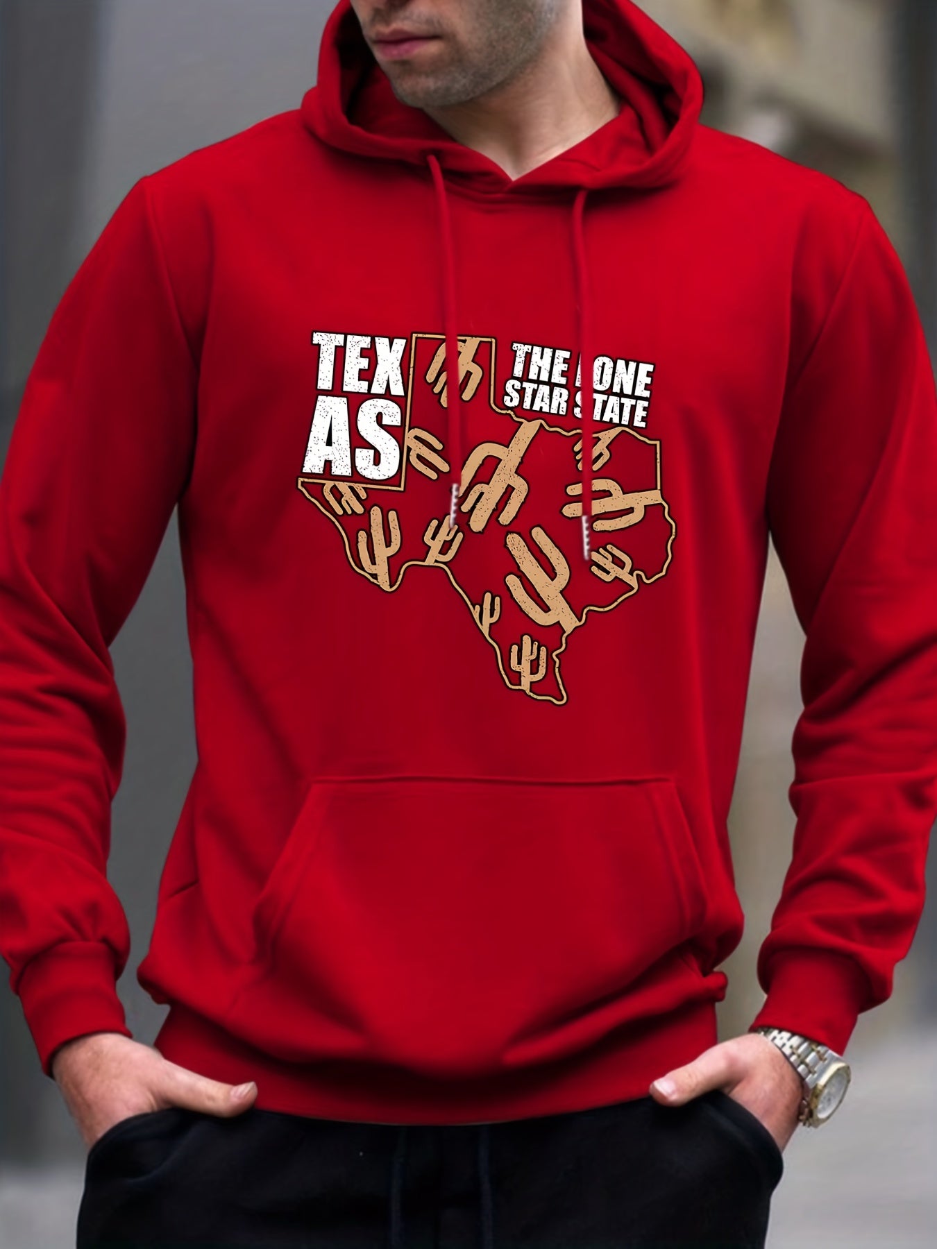 Cactus & Letter Hoodie Men's Pullover Sweatshirt Streetwear