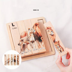 Wooden Animal Puzzle Toy 4 in 1 Animal Cognitive Puzzle Board
