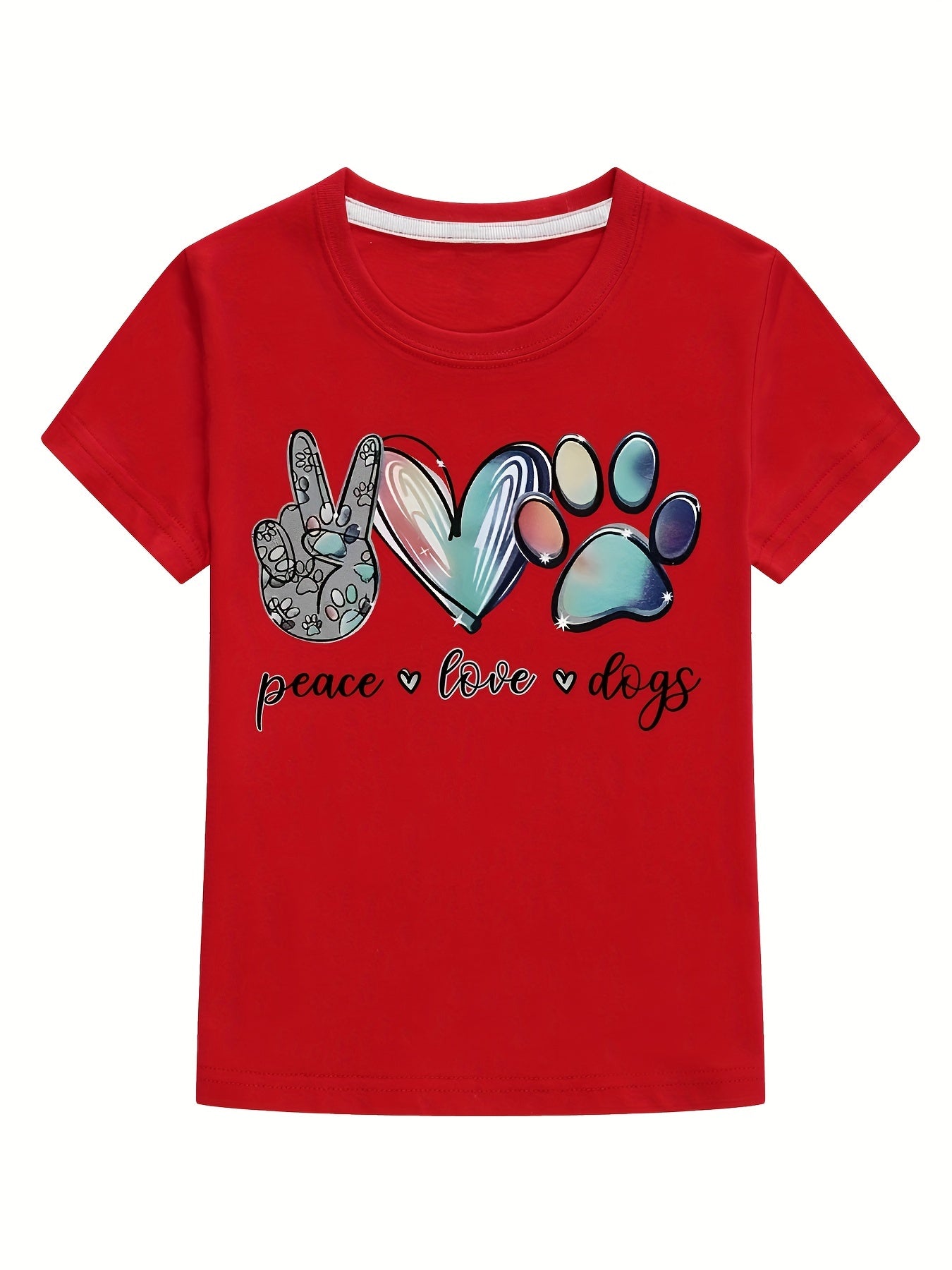 Boy's Peace Love Dogs Print T shirt Active Short Sleeves Tee Top