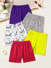 5pcs Girls Multicolor Casual Shorts Kids Safety Shorts
