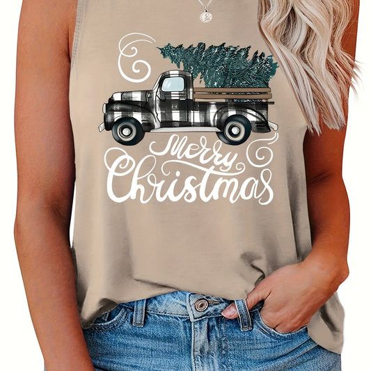 Plaid Truck Car Christmas Tree Print Tank Top