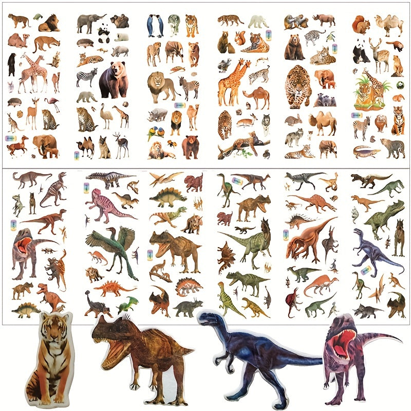 12 Sheets 3D Dinosaur Stickers for Kids - Waterproof DIY Skateboard Wall Decor