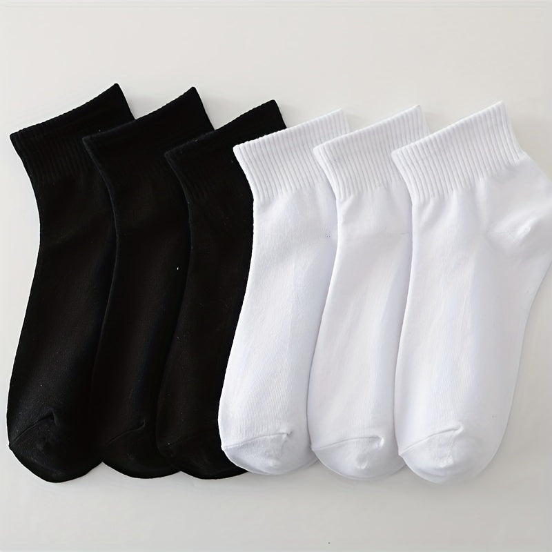 6 Pairs Women's Crew Short Socks Solid Color Comfy & Breathable