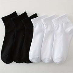 6 Pairs Women's Crew Short Socks Solid Color Comfy & Breathable