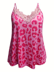 Leopard Print Lace Panel Summer Cami Top