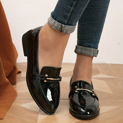 Women's Metallic Platform Loafers Slip On Round Toe Low Patent Leather Shoes