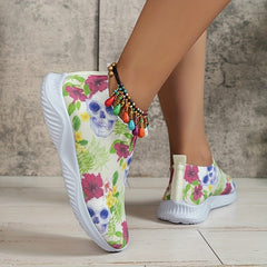 Floral & Skull Pattern Sneakers Halloween Trainers