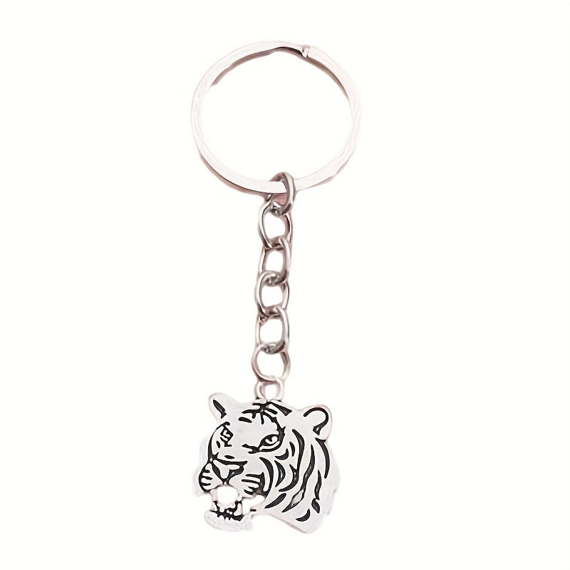 Vintage Silvery Tiger Keychain Pendant Animal Bag Ornament Key Ring
