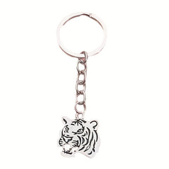 Vintage Silvery Tiger Keychain Pendant Animal Bag Ornament Key Ring