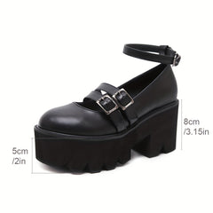 Chunky Heel Platform Shoes Closed Toe Strap Comfortable Walking Shoes