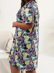 Tropical Print Round Neck Nightdress