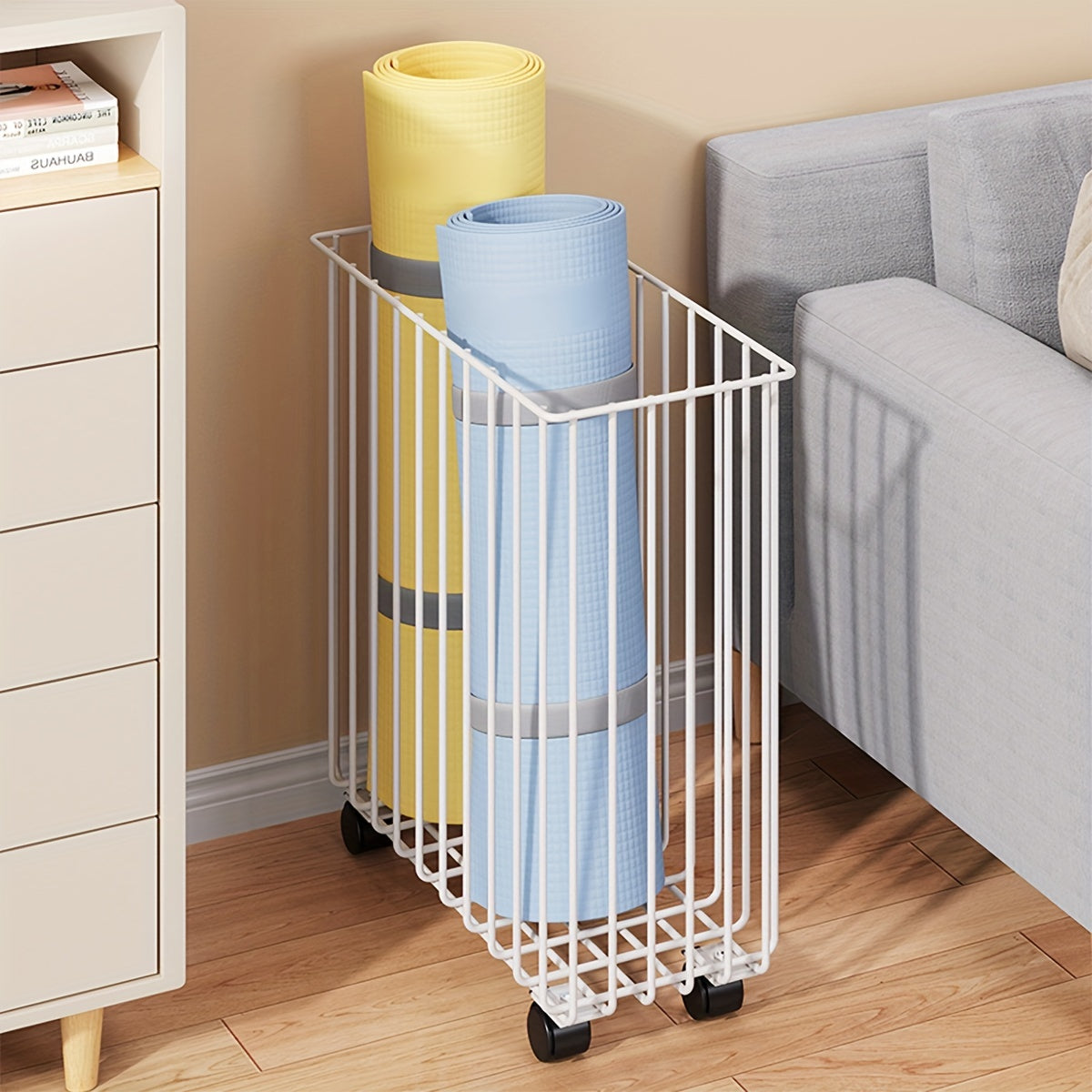 Sports Equipment Storage Rack with Wheels - Organizer for Yoga Mat and Dumbbells