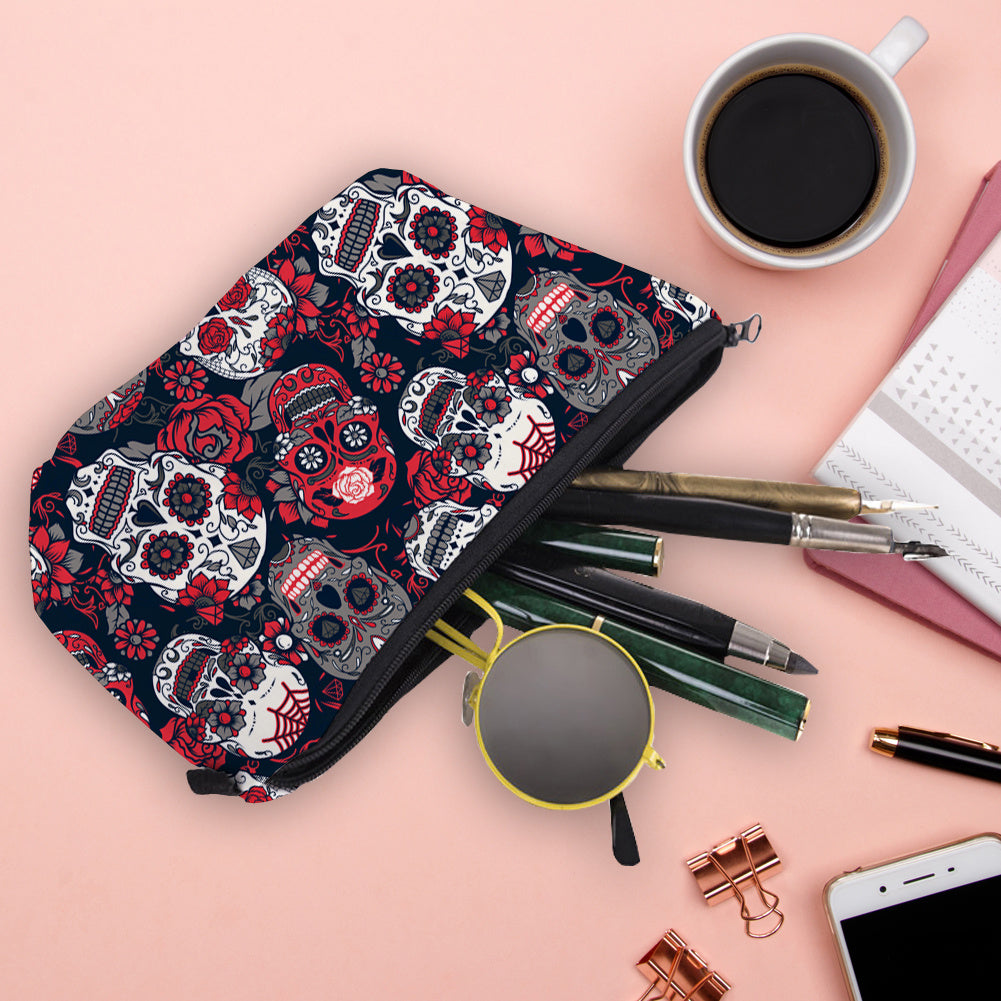 Sugar Skull Rose Makeup Bag with Coin Purses