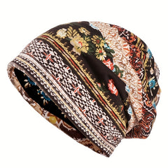 Boho Floral Print Beanie Slouchy Chemo Hat Lightweight Headband