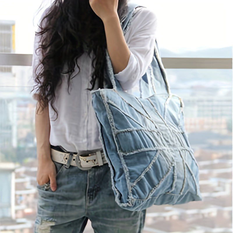 Vintage Denim Shoulder Bag for Women - Large Capacity Tote Handbag