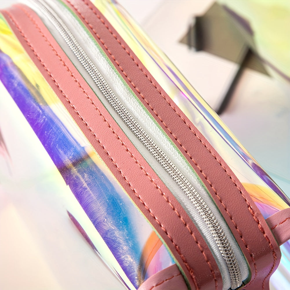 Modern Laser Trapezoidal Makeup Bag Holographic Zipper Storage Bag