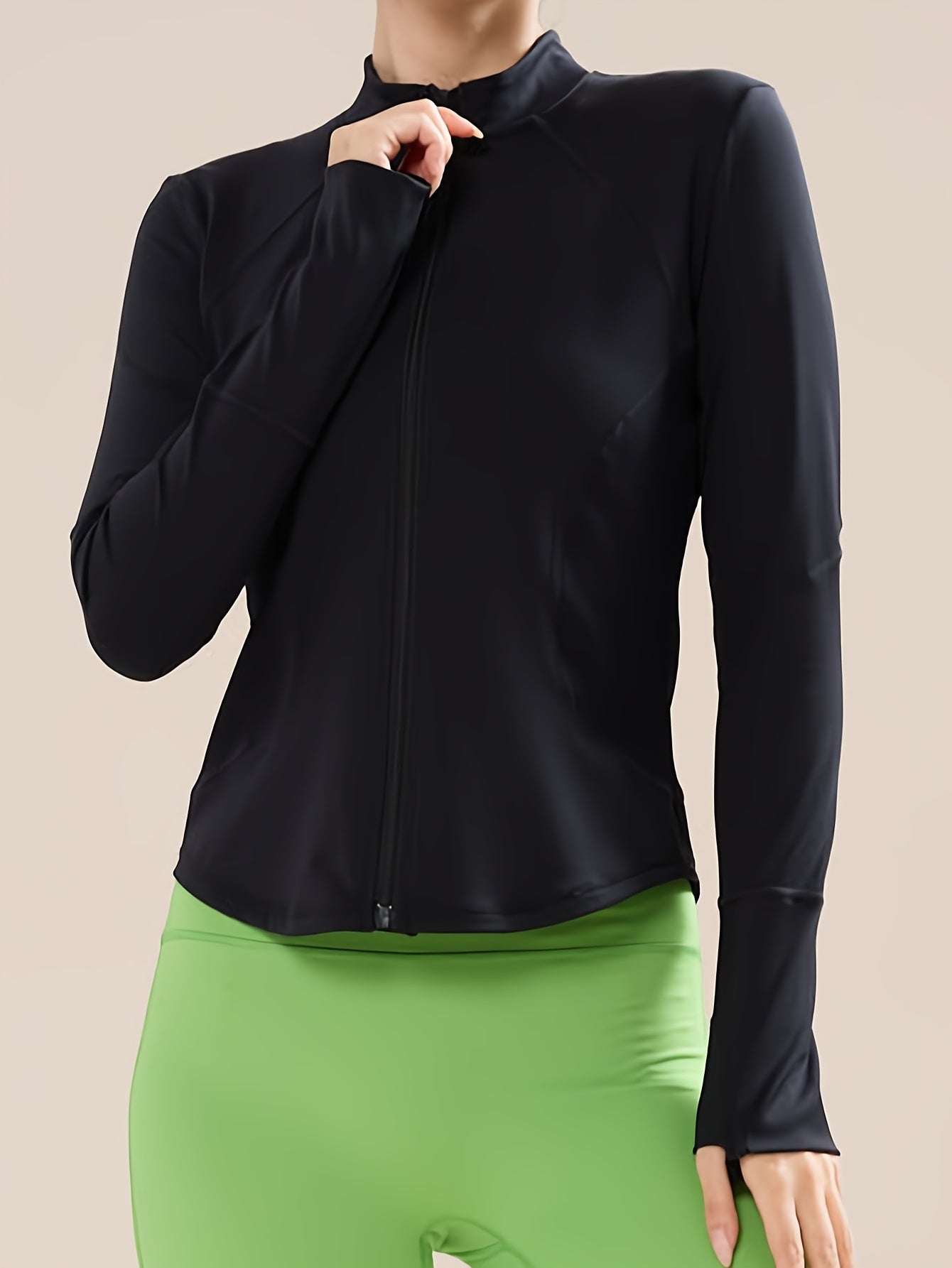 Full Zip Long Sleeve Sports Jacket Moisture Wicking Breathable Running Top