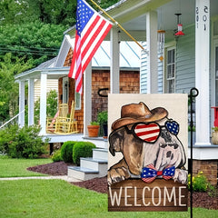 4th of July Patriotic Bulldog Garden Flag Red Stars Independence 30x45cm