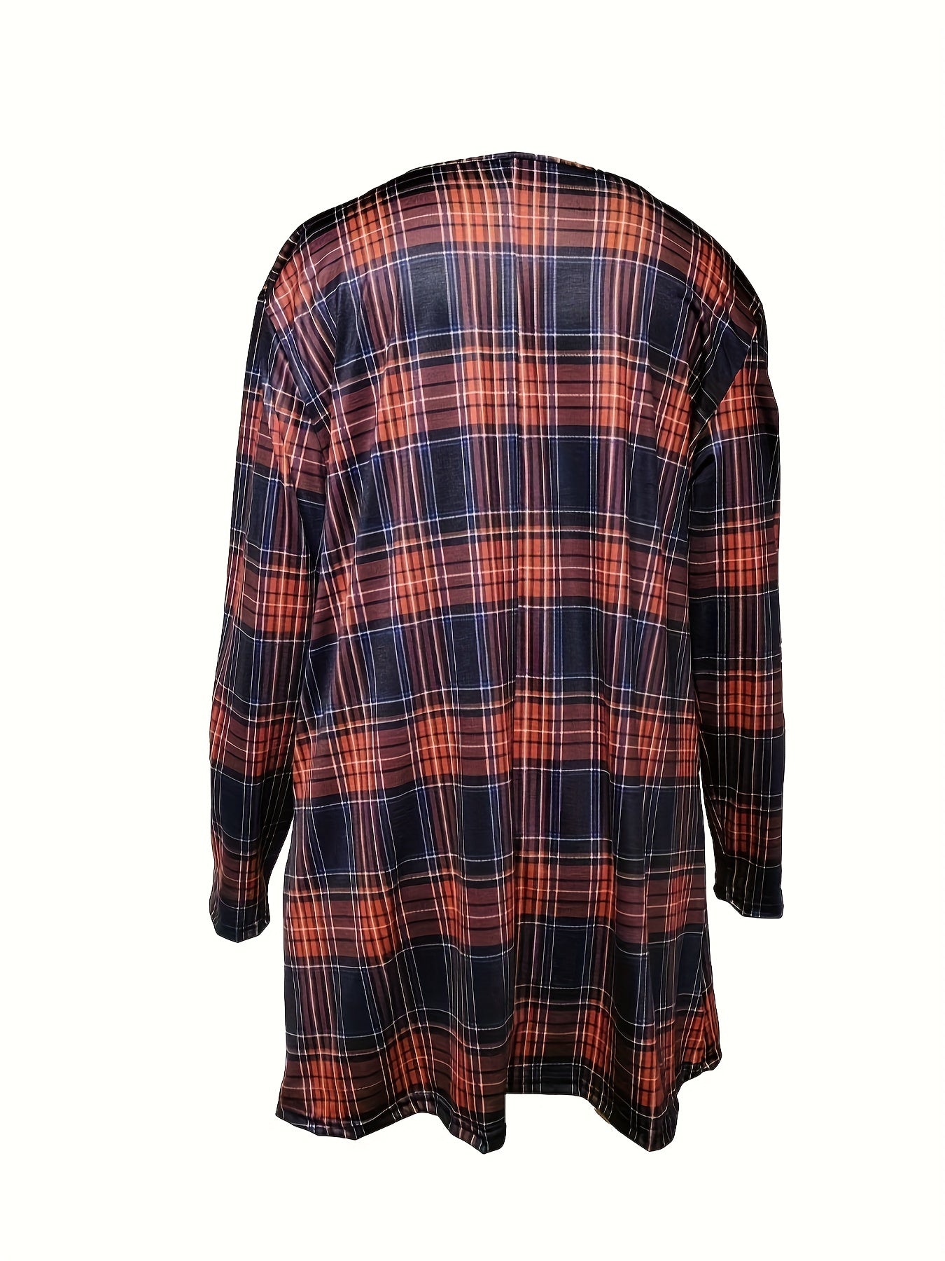 Women's Plus Plaid Print Long Sleeve V Neck Tee Dress With Pockets