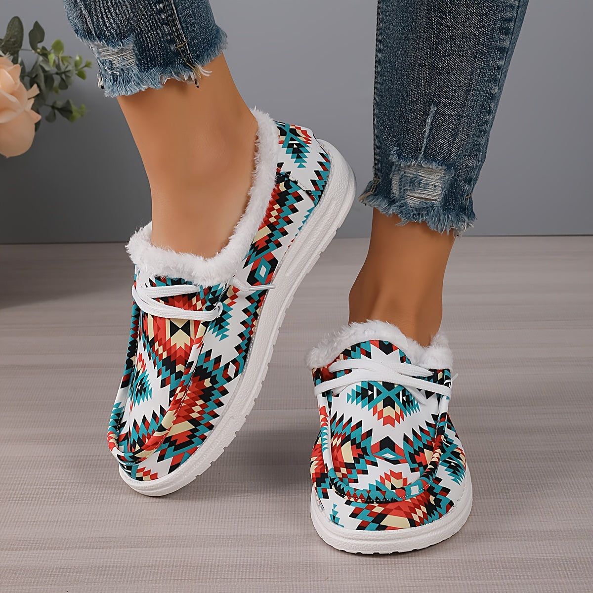 Geometric Pattern Snow Sneakers Warm Comfortable Non-slip Walking Shoes