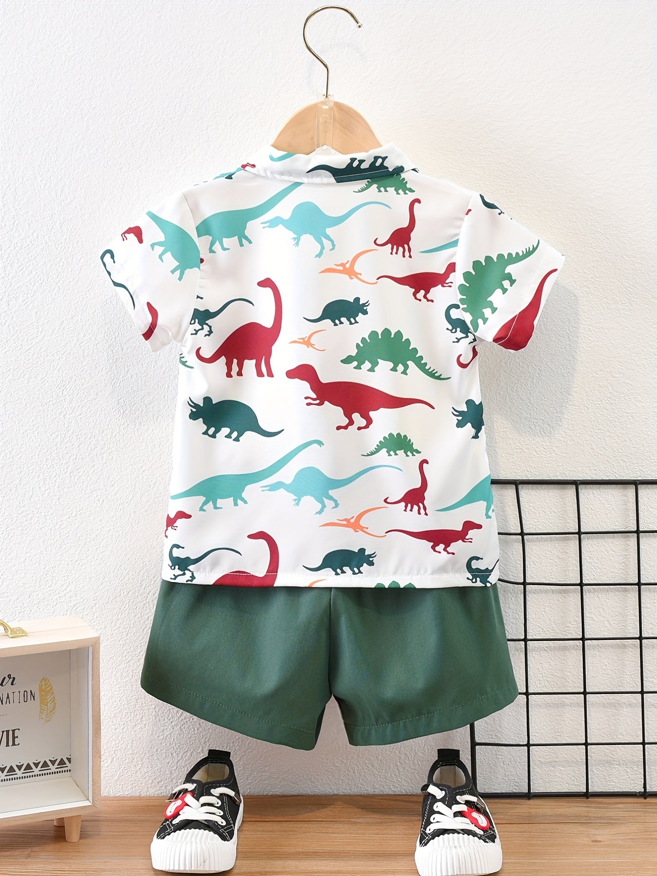 Boy's Dino 2pc Shirt & Shorts Set Kids Casual Summer Outfit
