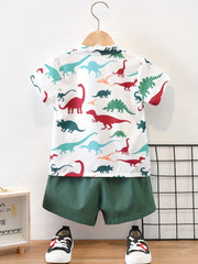 Boy's Dino 2pc Shirt & Shorts Set Kids Casual Summer Outfit