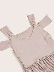 Sexy Off Shoulder Slit Dress Casual Suspender Solid