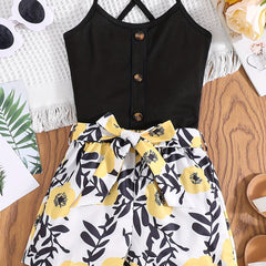 Girls Floral Sleeveless Romper with Belted Jumpsuit