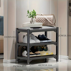 Three Layer Shoe Rack with Cushion - Metal Frame - Entry Living Room Corridor