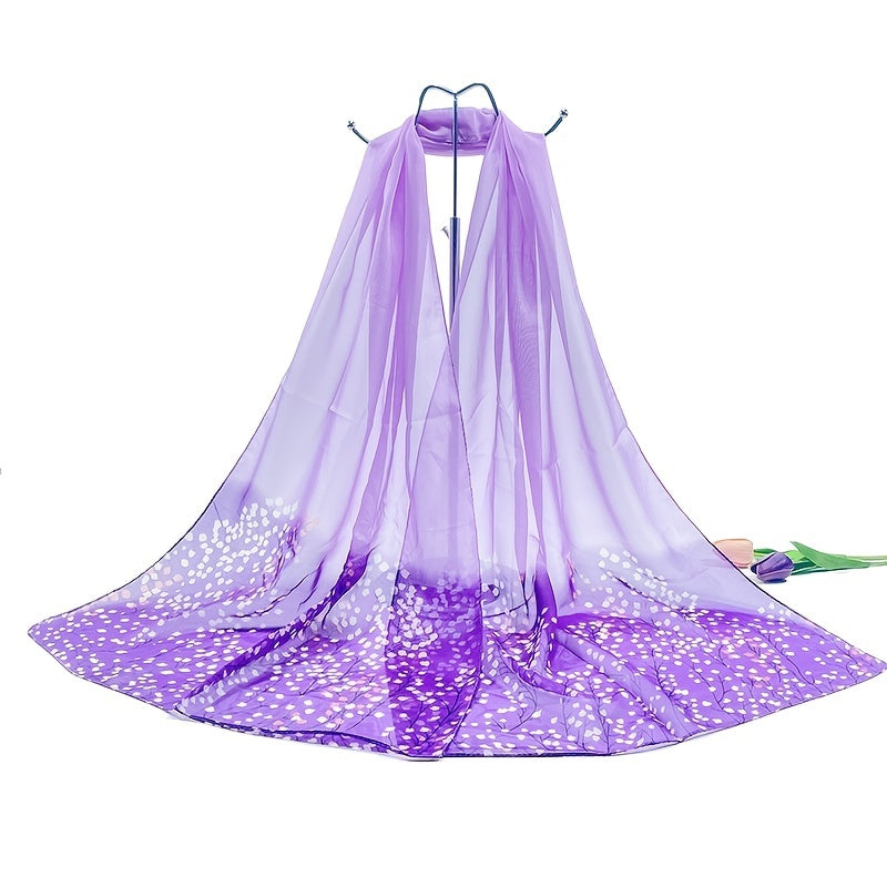 Floral Pattern Gradient Chiffon Silky Scarf Sun Protection Seaside Beach Scarf