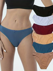 6pcs Solid Ribbed Briefs Comfy Stretchy Intimates Panties