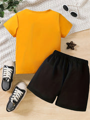 Boys King Crown Print Casual Outfit Round Neck T shirt & Shorts