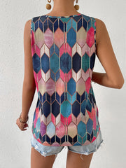 Gem Print Zip Up V Neck Tank Top Women's Clothing