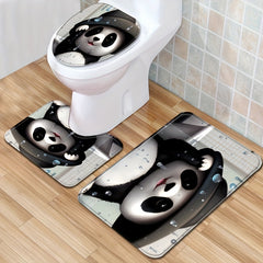 Panda Shower Curtain Set with Rings & Floor Mat - Modern Bathroom Accessory