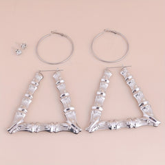 Exaggerated Golden & Silver Bamboo Earrings Set